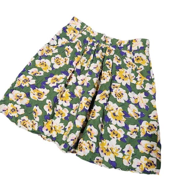 Modbe Skirt Medium Floral Mini Skater Green White Purple Short Linen Blend - Picture 1 of 11